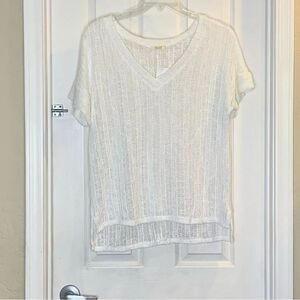 ODDY White V-Neck Crochet Top Size Large